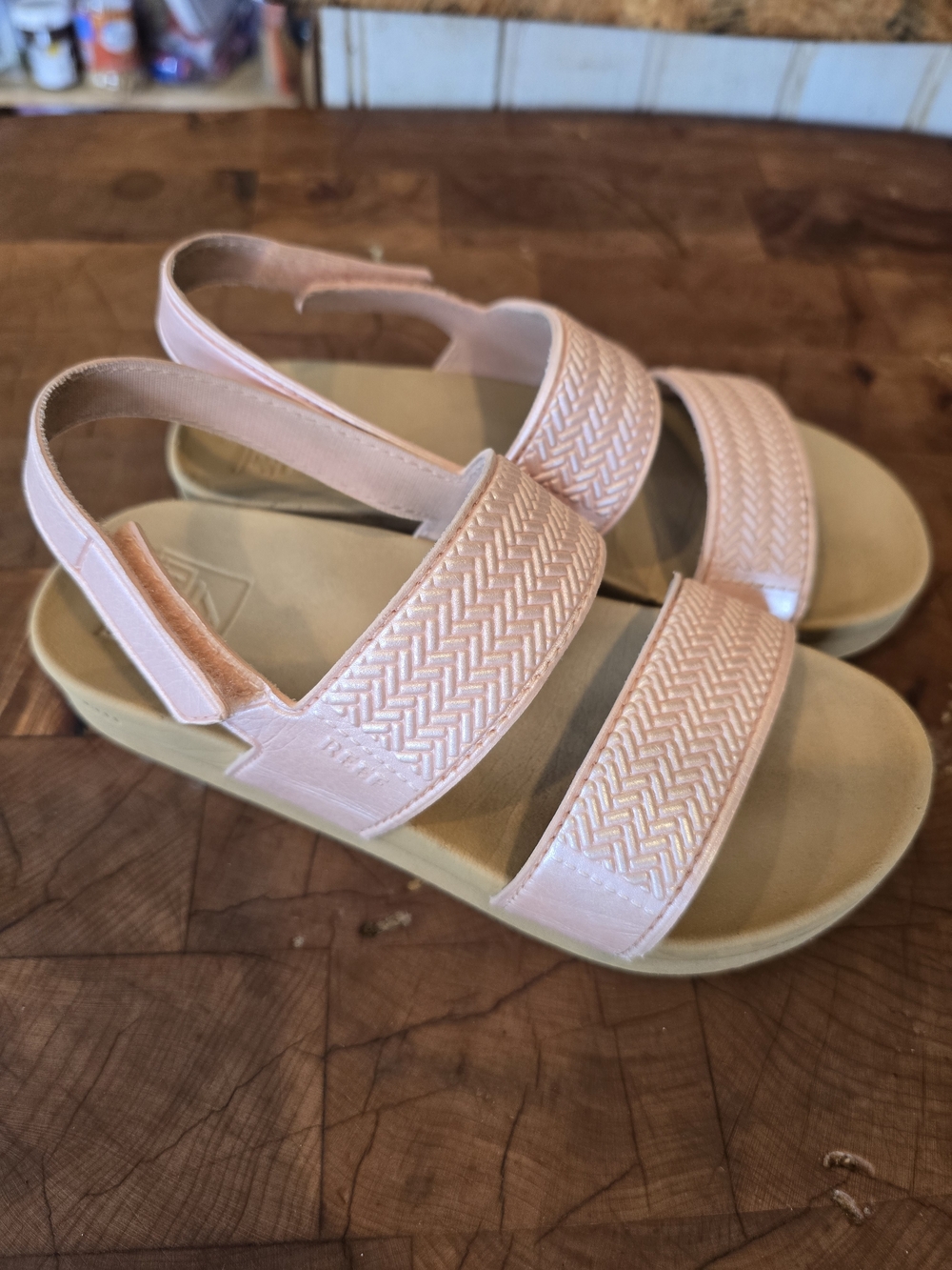 Reef Kids Blush Pink Braided Strap Slingback Sandals